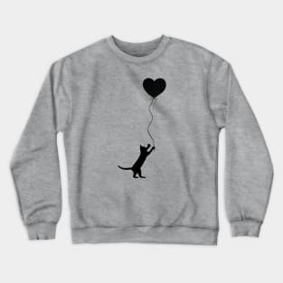 Cat Chasing a Heart Shaped Balloon Silhouette Crewneck Sweatshirt